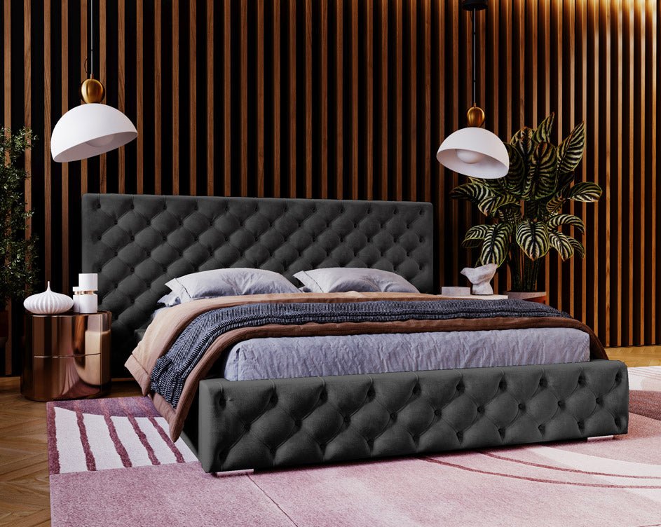 Designer Polsterbett Stellar in Samt mit Stauraum