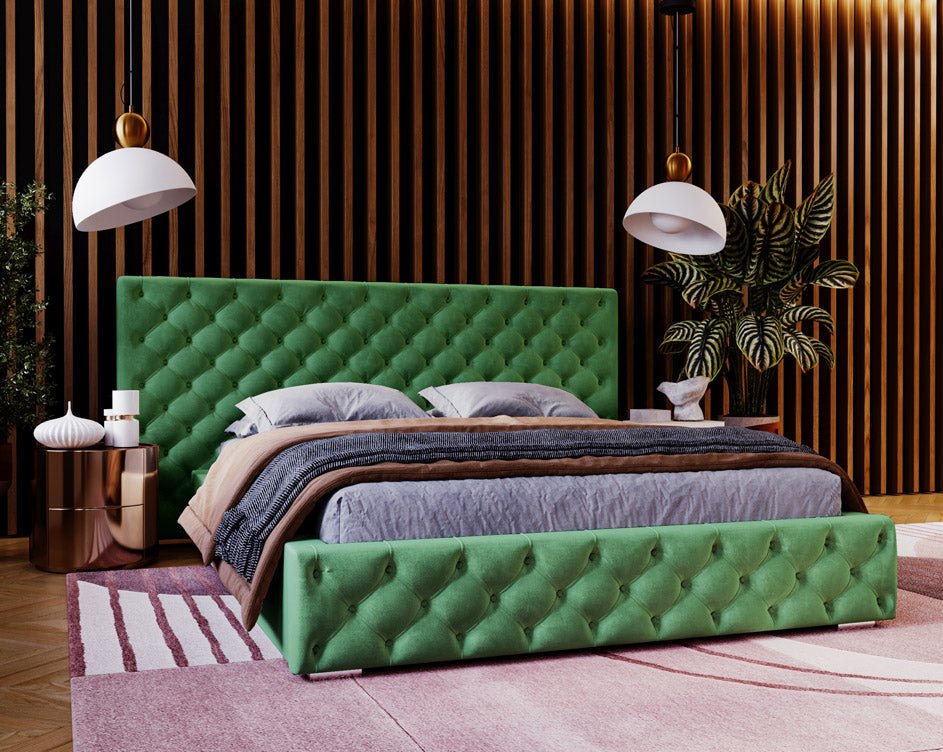 Designer Polsterbett Stellar in Samt mit Stauraum