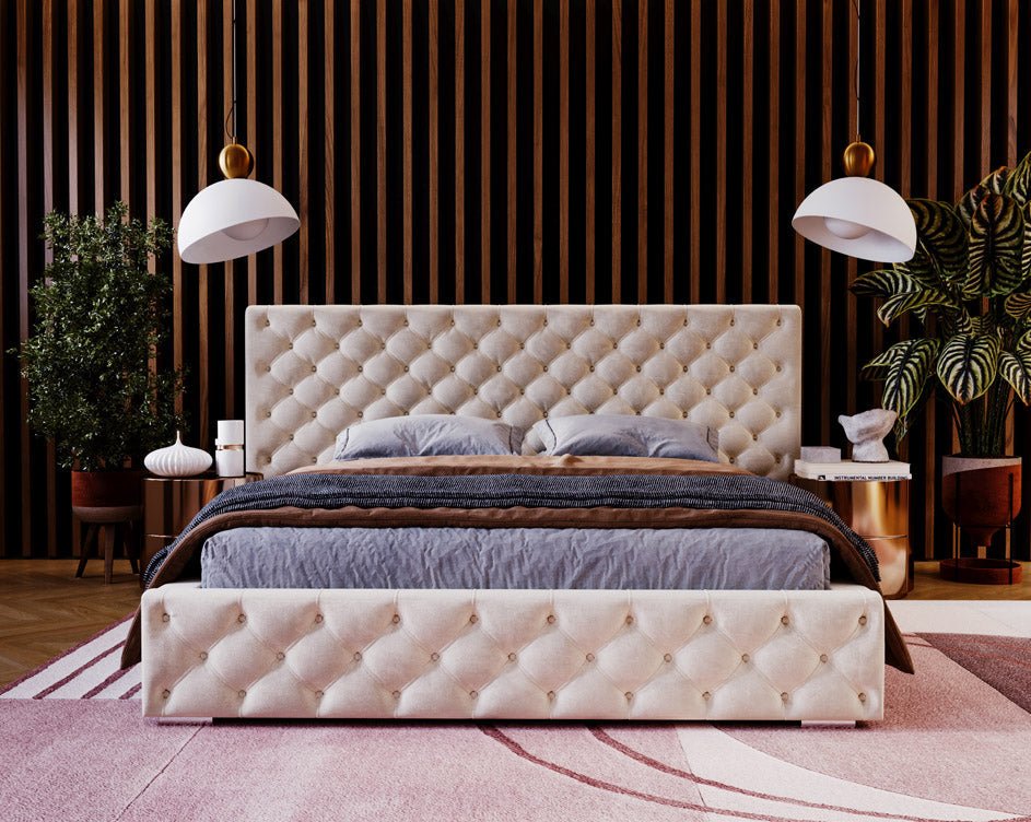 Designer Polsterbett Stellar in Samt mit Stauraum