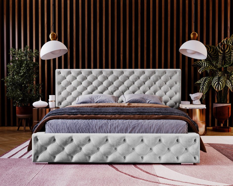 Designer Polsterbett Stellar in Samt mit Stauraum