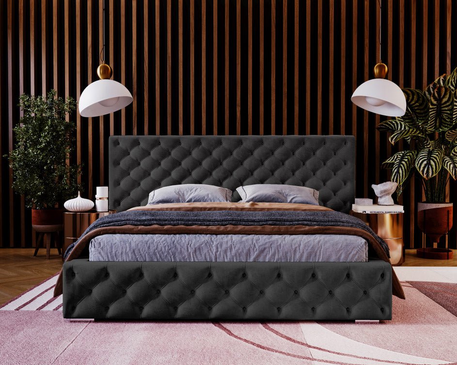 Designer Polsterbett Stellar in Samt mit Stauraum