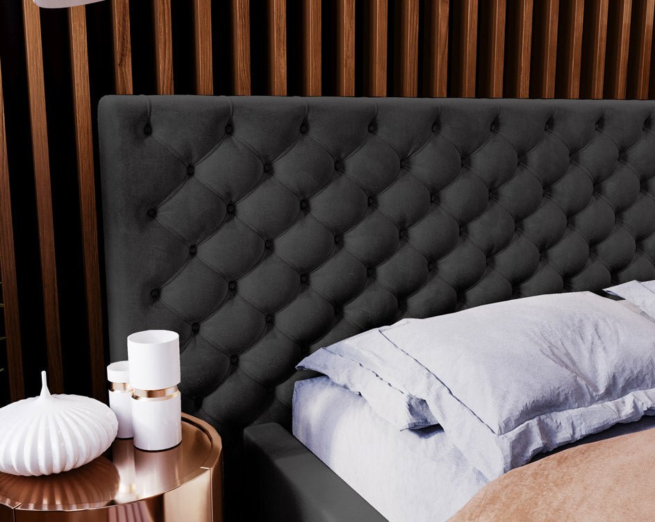 Designer Polsterbett Stellar in Samt mit Stauraum