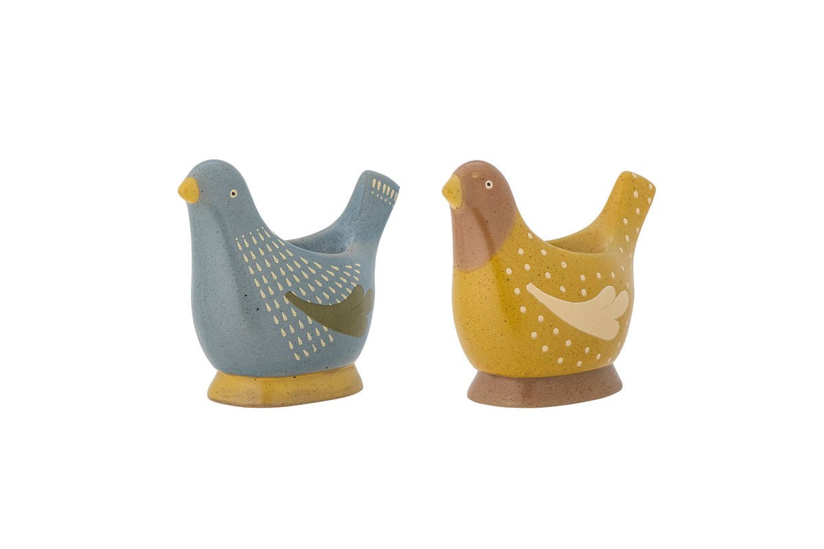 Eierbecher Maya – Handbemalte Vogelmotive aus Steingut (2er-Set)
