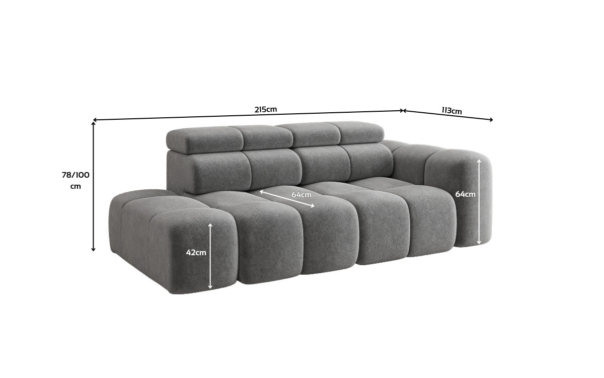 Designer Sofa 3-Sitzer mit Chaise Longue Mia in Chenille