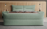 Boxspringbett Elea Leinen-Optik in Grün (Beverly 17) – Milieu frontal