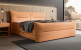 Boxspringbett Elea Leinen-Optik in Amber (Beverly 7) – Milieu seitlich