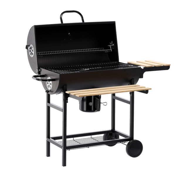 Holzkohlegrill BarrelPro – Grillwagen mit Deckel, Thermometer & Ablagen