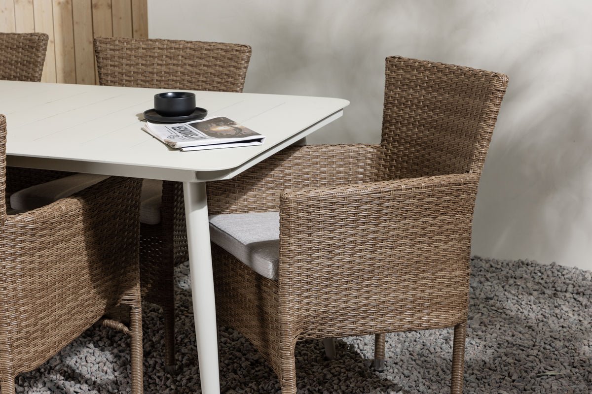 Garten Essgruppe Brooks – 7-teiliges Gartenmöbel-Set in Braun/Weiß