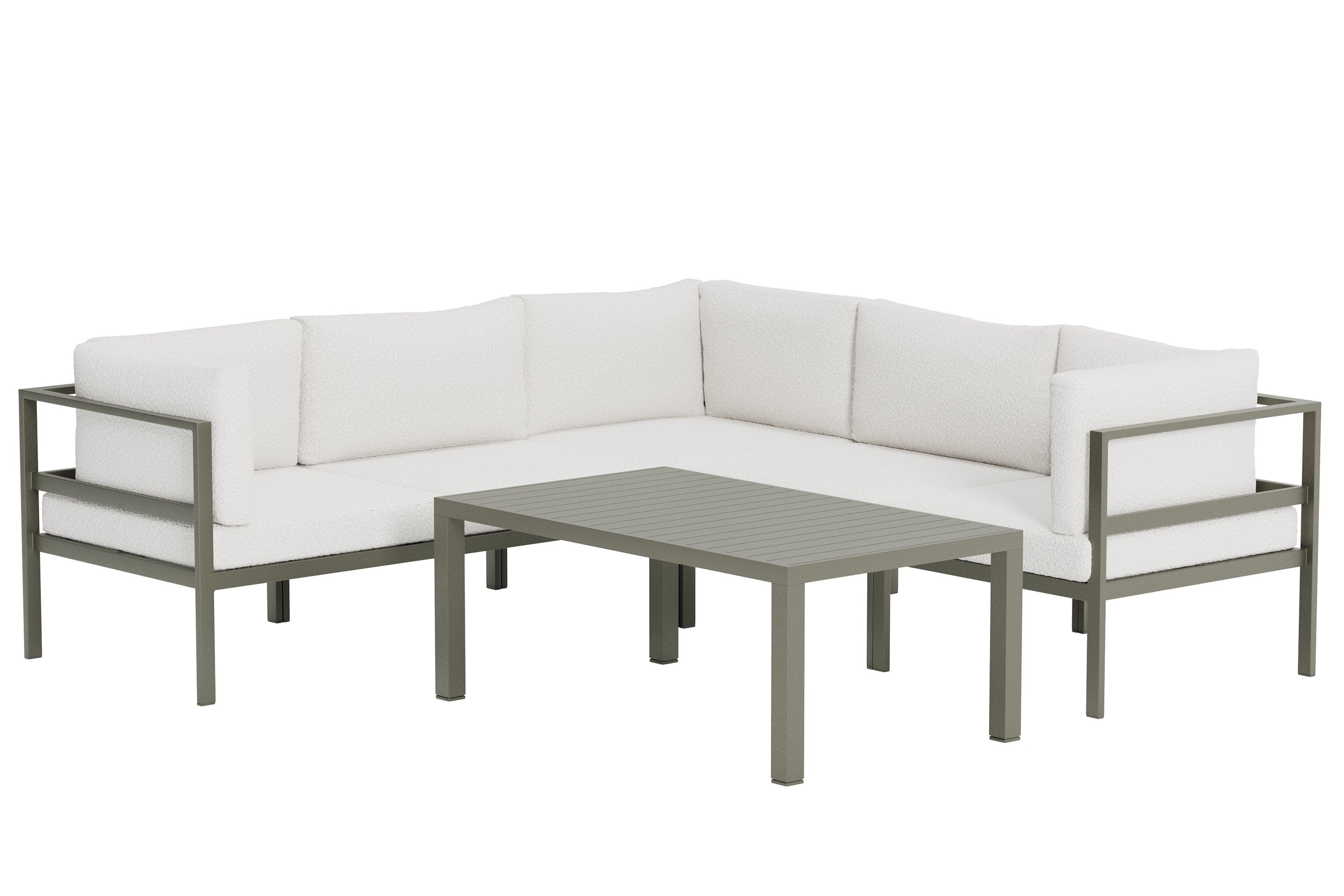Garten Loungeset Torena 3+2 – Großes Ecksofa in Weiß mit Tisch