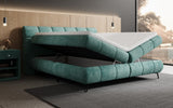 Boxspringbett Milla Cord in Petrol (Poso 125) – Stauraum geöffnet