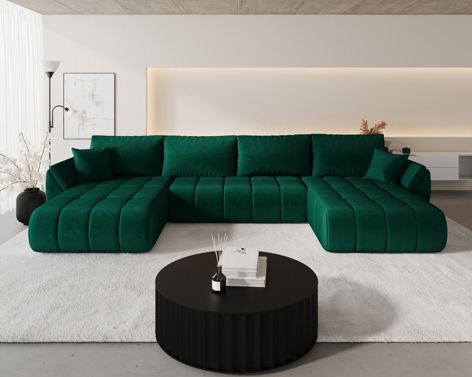 Designer Sofa Lenoa U mit Schlaf- und Klappfunktion in Samt