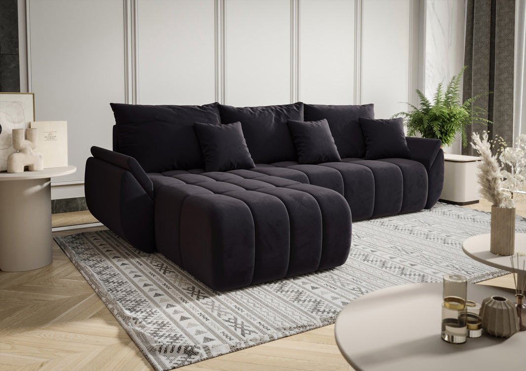 Designer Sofa Lenoa L mit Schlaf- und Klappfunktion in Samt
