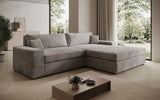 Designer Ecksofa Lugo in Cord – Hellgrau – Rechts