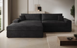 Designer Ecksofa Lugo in Cord – Schwarz – Links