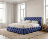 Designer Polsterbett Nino in Samt – Blau