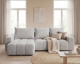 Designer Ecksofa Arvo in Bouclé mit Schlaffunktion & Stauraum – Sand – Links