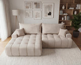 Designer Ecksofa Pino in Samt mit Schlaffunktion & Stauraum – Beige – Links