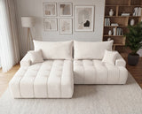 Designer Ecksofa Pino in Samt mit Schlaffunktion & Stauraum – Weiß – Links