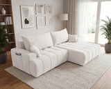 Designer Ecksofa Pino in Samt mit Schlaffunktion & Stauraum – Weiß – Rechts