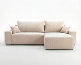 Designer Ecksofa Rino in Cord mit Schlaffunktion & Stauraum – Beige – Links