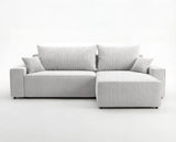 Designer Ecksofa Rino in Cord mit Schlaffunktion & Stauraum – Hellgrau – Links