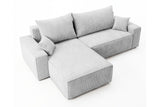 Designer Ecksofa Rino in Cord mit Schlaffunktion & Stauraum – Hellgrau – Rechts