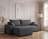 Designer Ecksofa Rino in Cord mit Schlaffunktion & Stauraum – Grau – Rechts