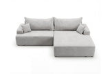 Designer Ecksofa Frido in Samt mit Schlaffunktion & Stauraum – Hellgrau – Rechts