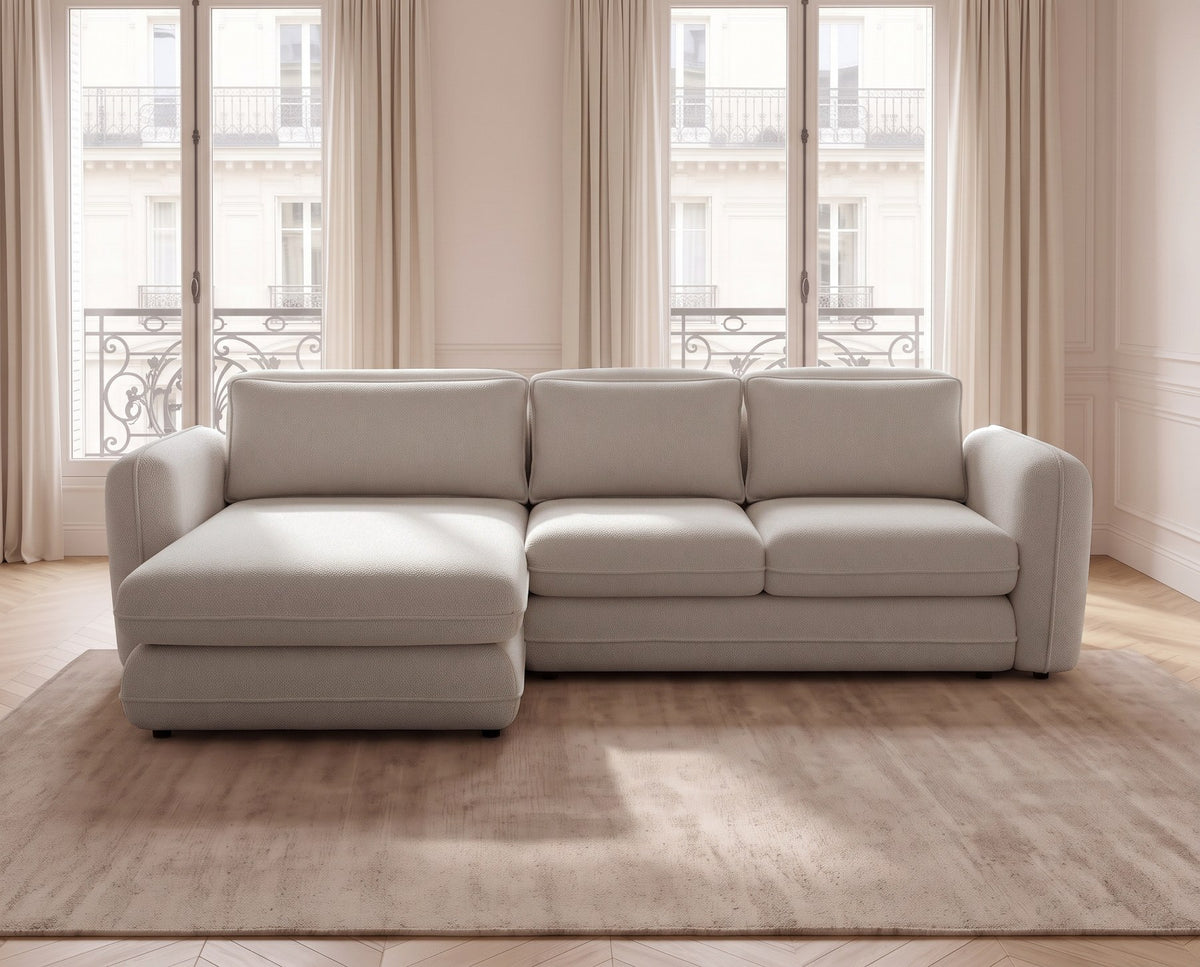 Designer Ecksofa Tino in Strukturstoff – Hellgrau – Links