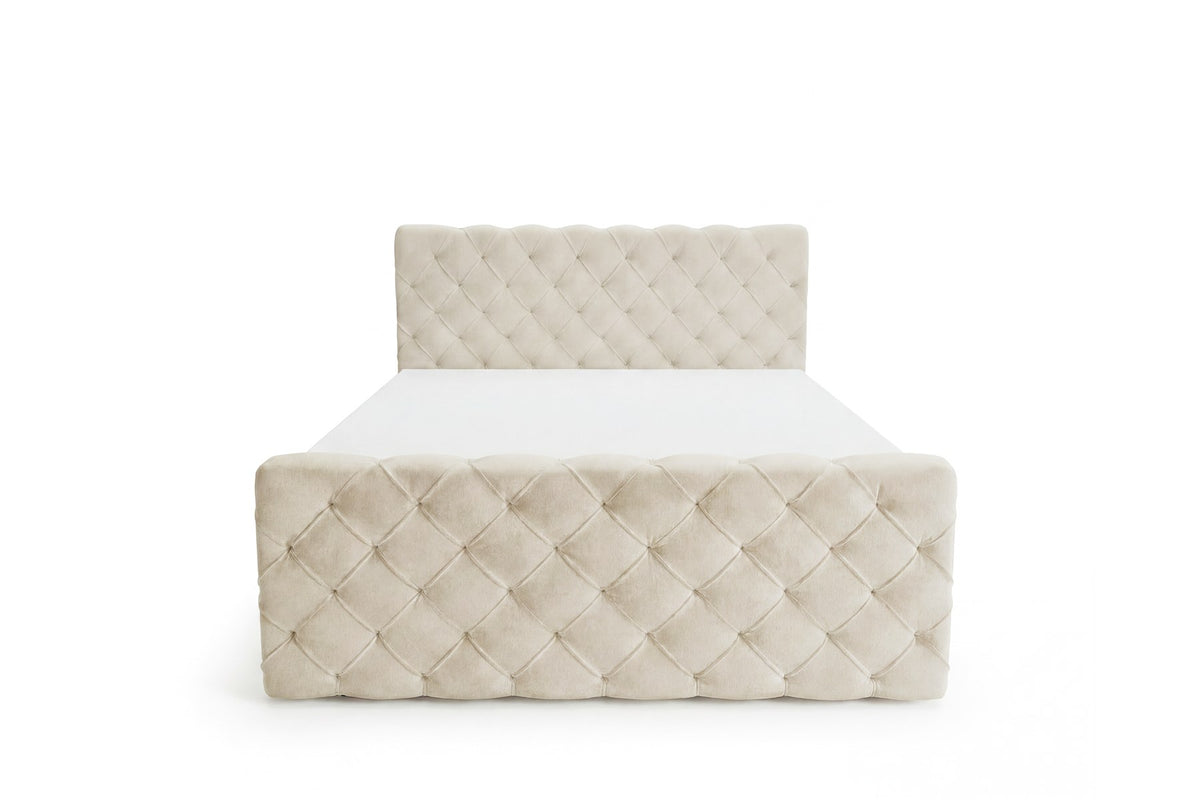 Boxspringbett Adora Samt mit Stauraum – Beige