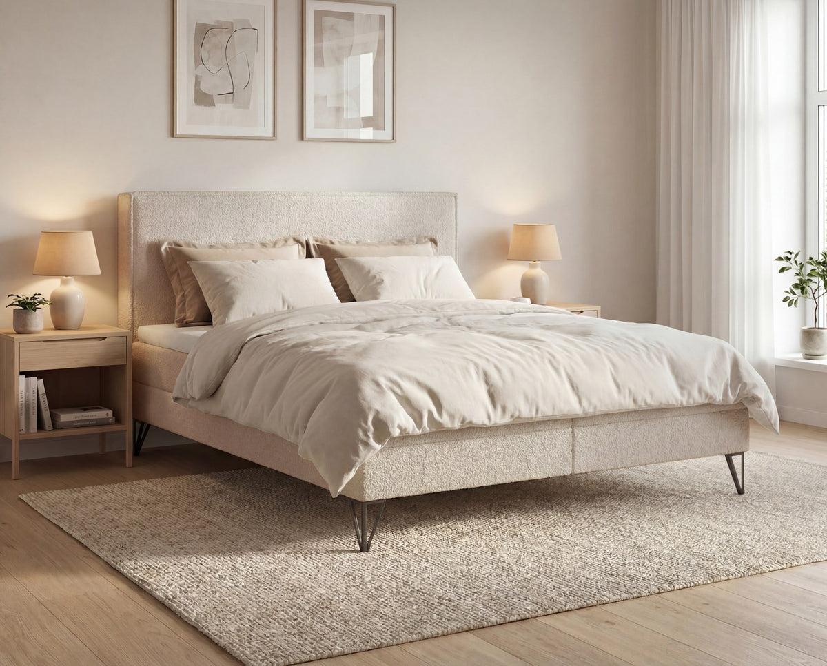 Boxspringbett Selina Slim Bouclé mit Stauraum – Beige