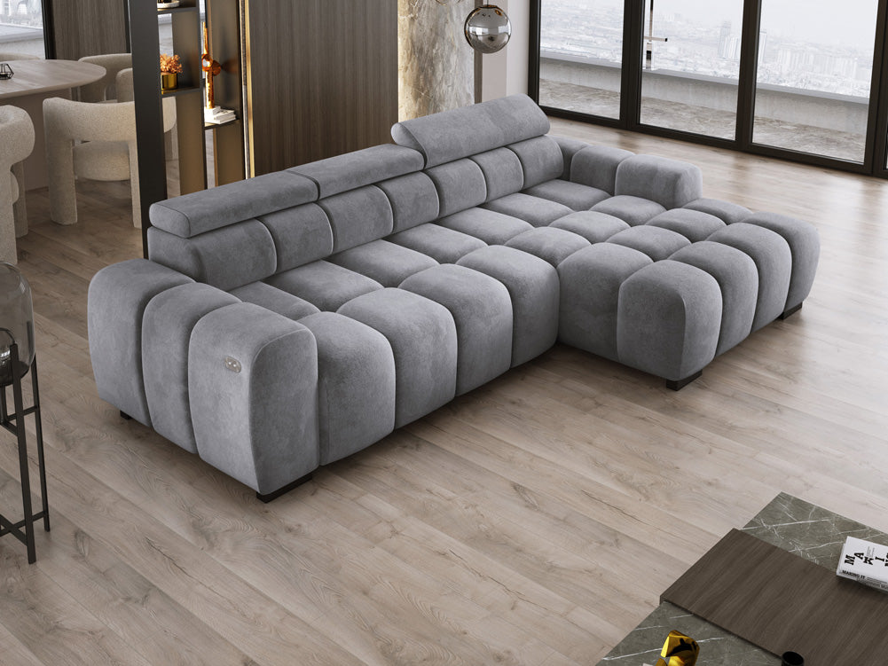 Designer Sofa Amalfi in Samt mit elektrischer Sitzerweiterung