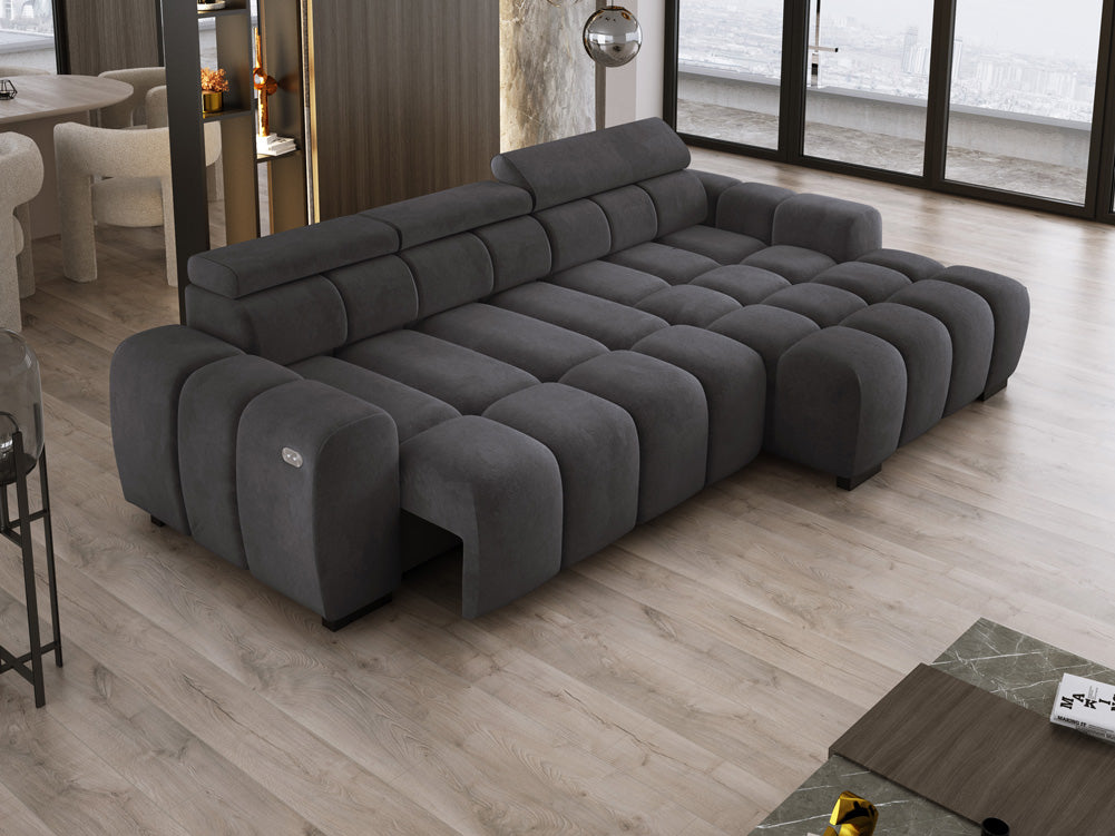 Designer Sofa Amalfi in Samt mit elektrischer Sitzerweiterung