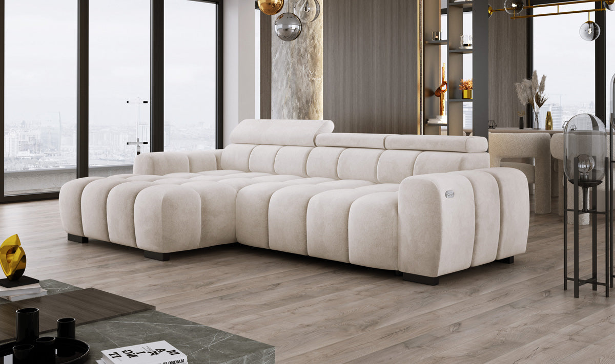 Designer Sofa Amalfi in Samt mit elektrischer Sitzerweiterung