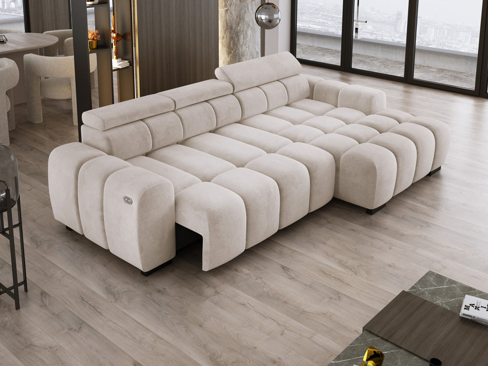Designer Sofa Amalfi in Samt mit elektrischer Sitzerweiterung