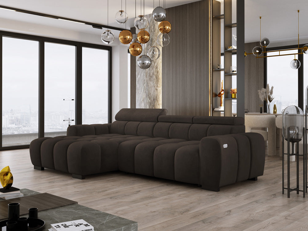 Designer Sofa Amalfi in Samt mit elektrischer Sitzerweiterung