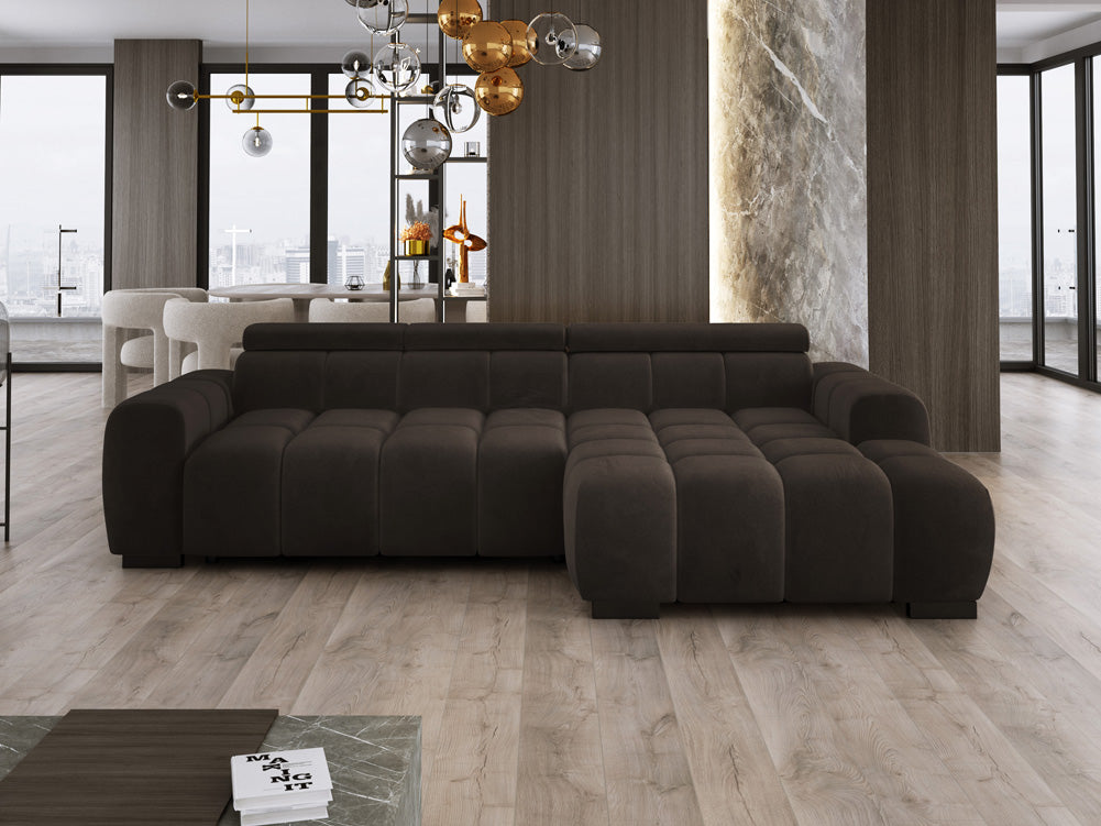 Designer Sofa Amalfi in Samt mit elektrischer Sitzerweiterung