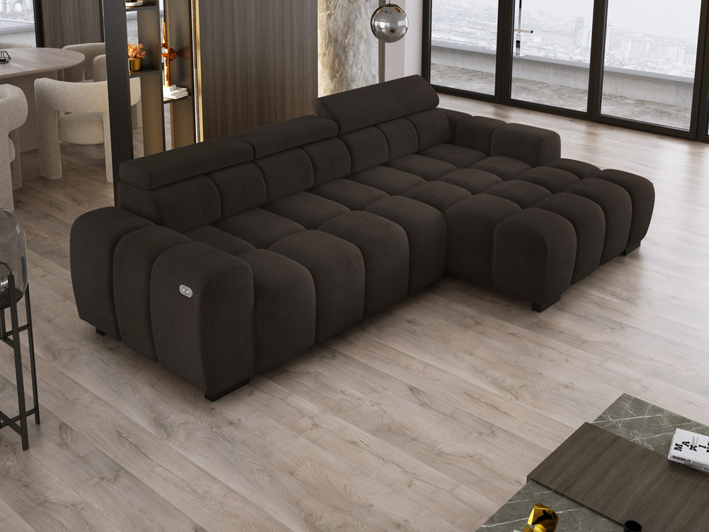 Designer Sofa Amalfi in Samt mit elektrischer Sitzerweiterung