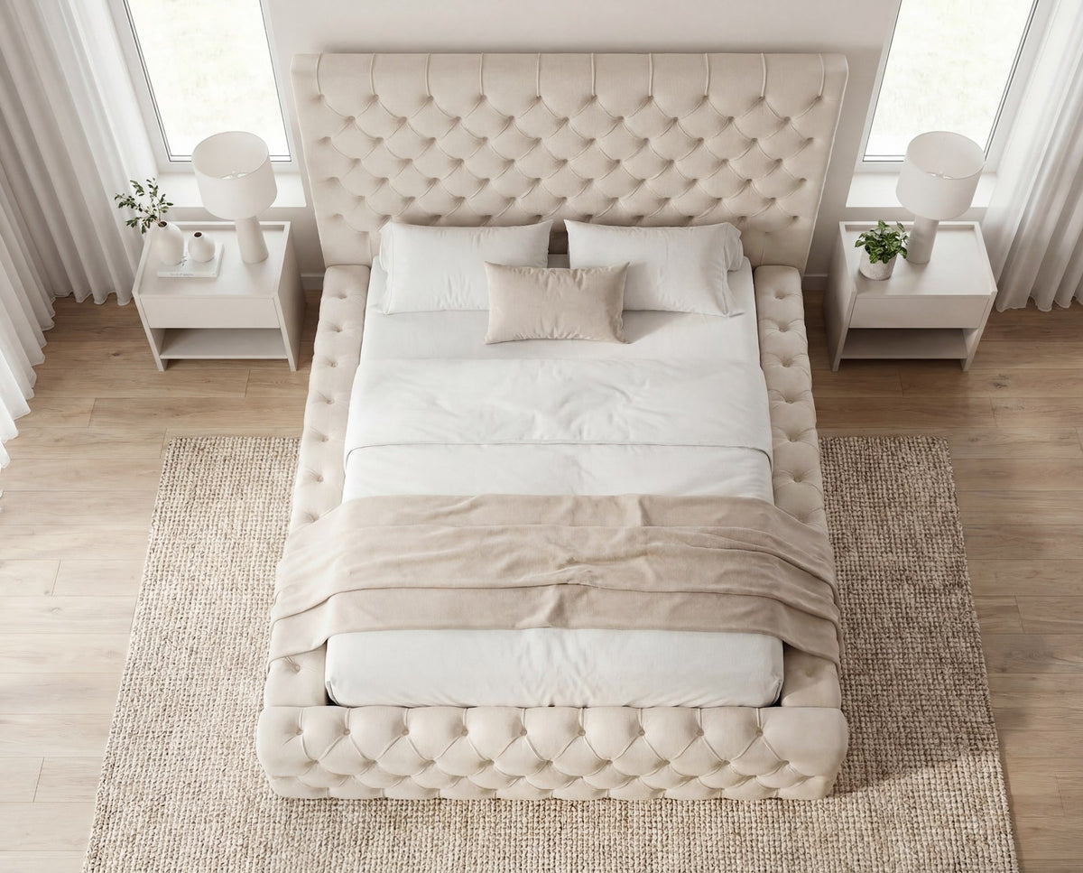 Designer Polsterbett Siena in Samt – Beige