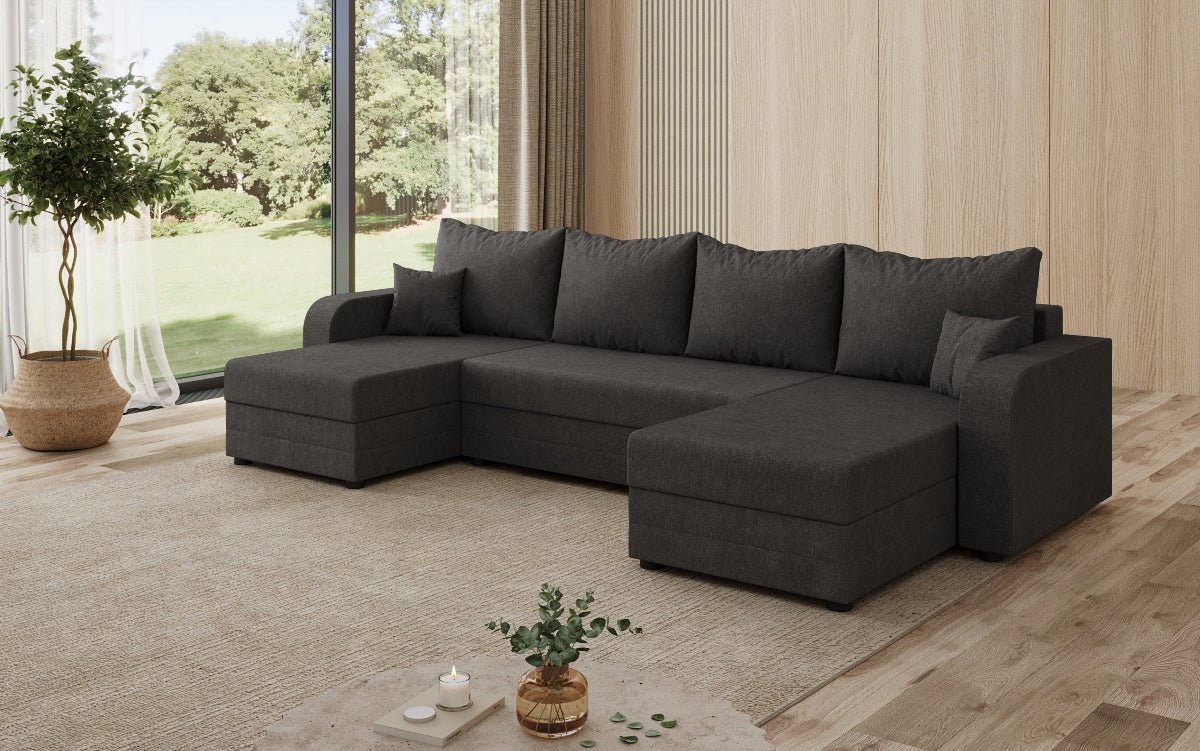 Designer Sofa Valenza U mit Schlaf- und Klappfunktion in Stoff