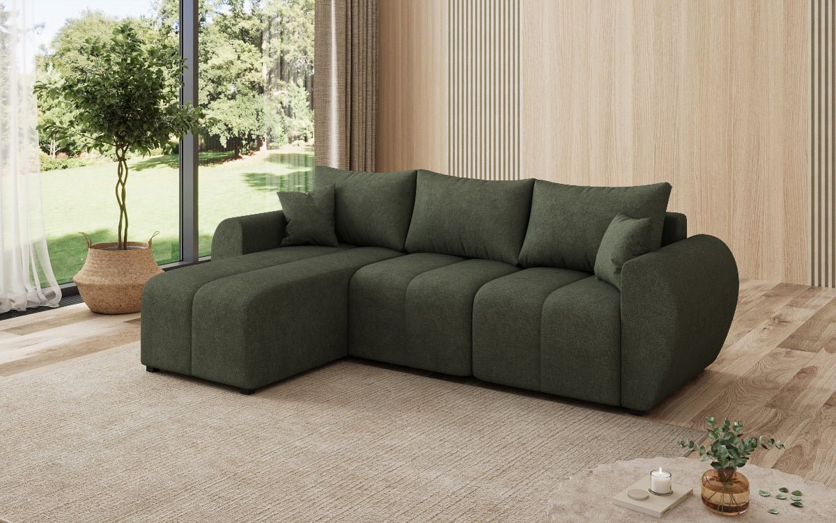 Designer Sofa Sorella L mit Schlaf- und Klappfunktion in Stoff