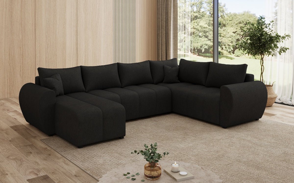 Designer Sofa Sorella U mit Schlaf- und Klappfunktion in Stoff