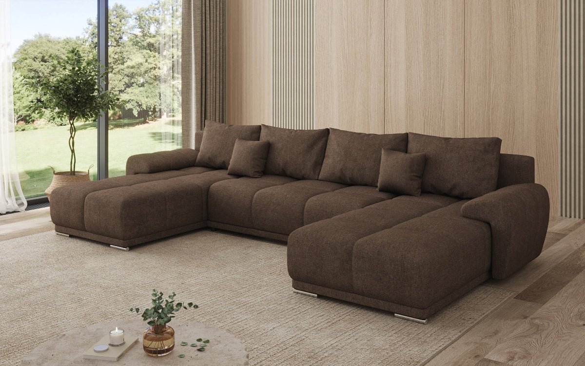 Designer Sofa Leni U mit Schlaf- und Klappfunktion in Stoff