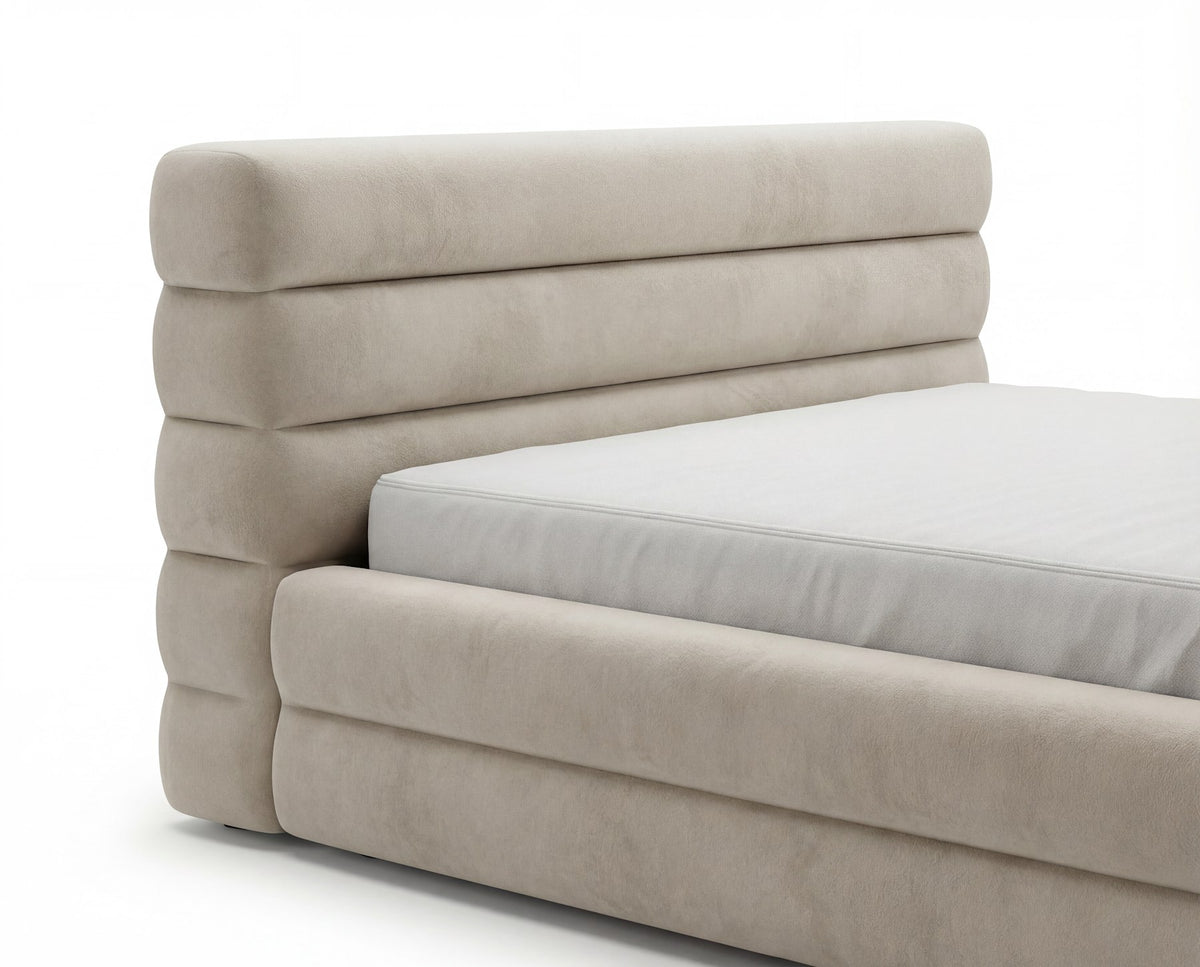 Designer Polsterbett Velia in Samt mit Stauraum – Beige