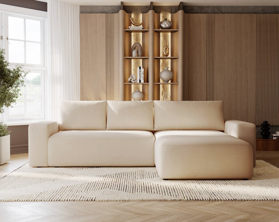 Designer Sofa Celina Samt mit Schlaffunktion und Stauraum