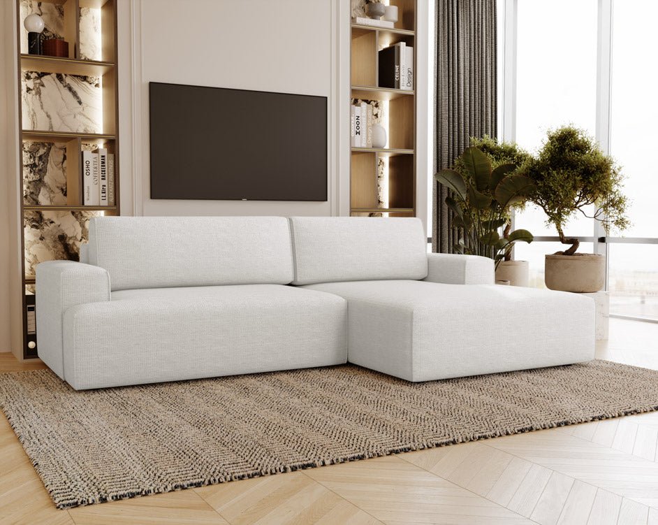 Designer Sofa Siena Bouclé mit Schlaffunktion und Stauraum