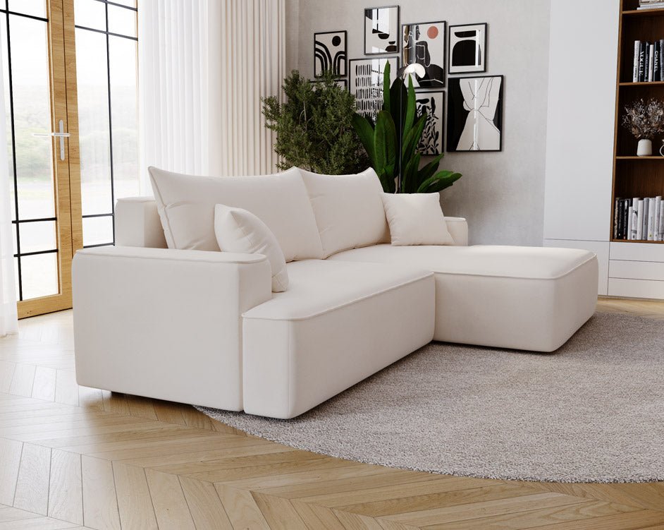 Designer Sofa Fresh in Samt mit Schlaffunktion und Stauraum