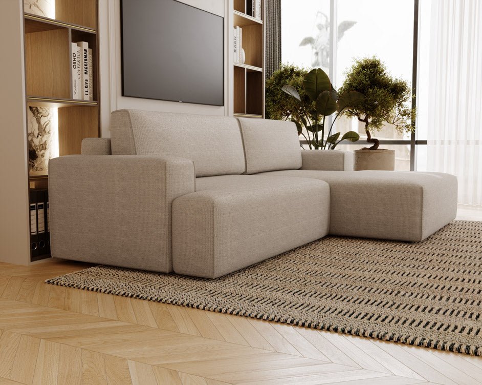 Designer Sofa Siena Bouclé mit Schlaffunktion und Stauraum
