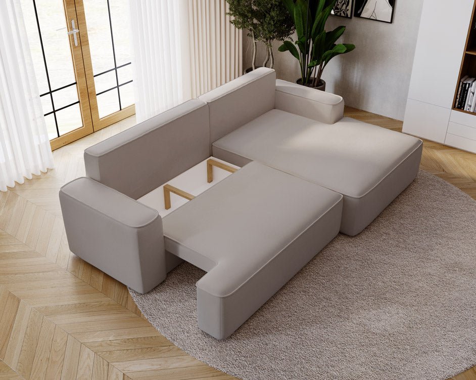 Designer Sofa Fresh in Samt mit Schlaffunktion und Stauraum