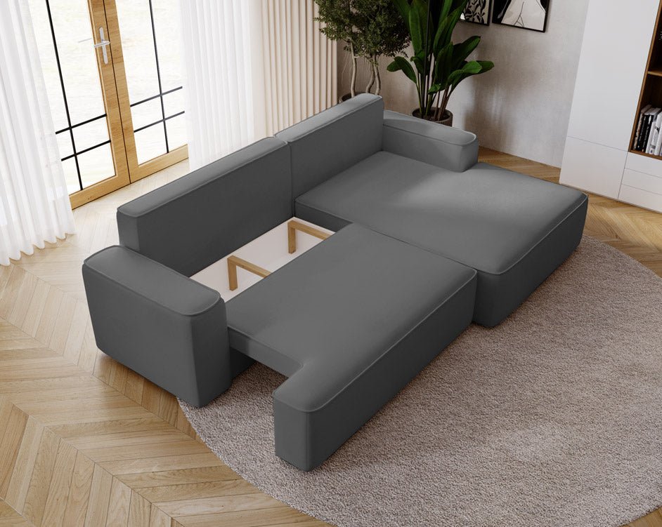 Designer Sofa Fresh in Samt mit Schlaffunktion und Stauraum